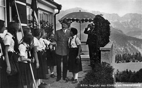 Adolf Hitler welcomes BDM girls at Haus Wachenfeld
